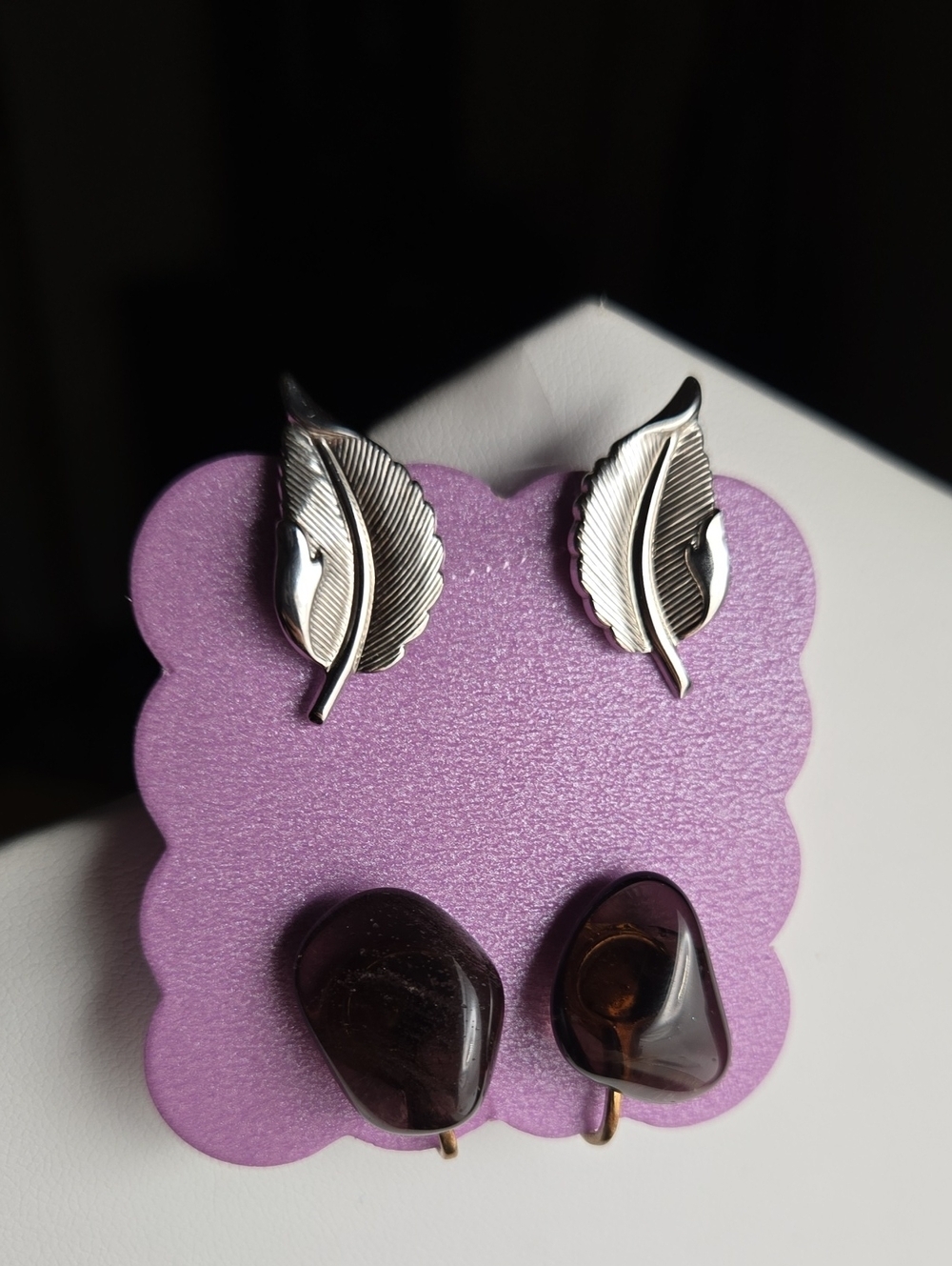 Vintage Silver Tone Leaf Clip On  Earrings Nature Stone Clip On Earrings Bundle